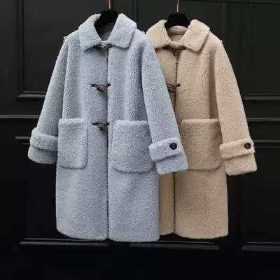 Winter new sheep shearing coat women's medium and long version of alpaca grain wool horn buckle fur one-piece fur coat