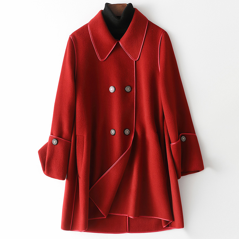 Two-sided, big coat of women's medium long version Korean version pop wool? no cashmere outline-shaped jacket 2021 spring new