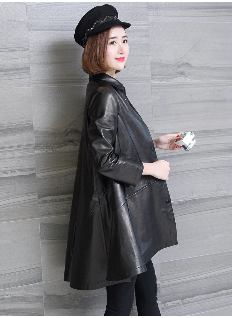 迪万妮2017春装新款海宁真皮皮衣女中长款绵羊皮单皮风衣a字外套