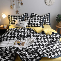 ins Nordic minimalist thousand bird grid four-piece cotton cotton 1 5m1 8 bed sheet quilt cover three-piece student dormitory