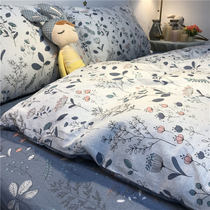 ins hipster American pastoral flower four-piece cotton cotton blue sheets 1 5m1 8 quilt cover sheets