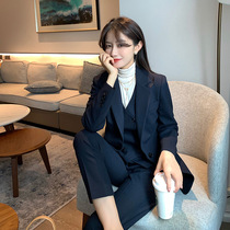 Hide Cyan Suit Suit Woman Han Version 2022 New Coat Temperament Work Suit Women Professional suit Three sets