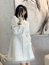 White Dress Dress Woman 2021 New Autumn Clothing Design Sensation Small Fragrance Collection Waist Display Slim Temperament Skirt Spring Autumn Season