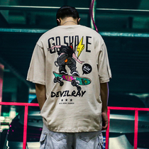 A8 road 2021 summer New Street skateboard teenage print T-shirt cotton loose round neck short sleeve T-shirt men