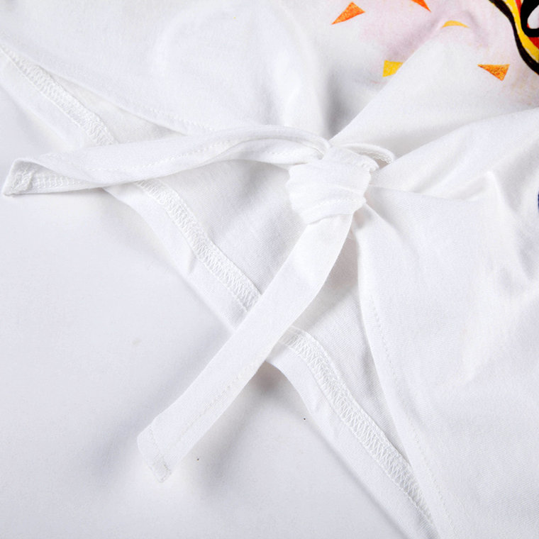 拉夏贝尔2015夏新款 个性印花下摆系带设计短袖T恤 女30005611