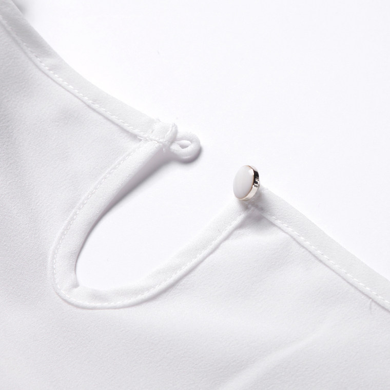 拉夏贝尔SPORT2015夏新款 镂空拼接白色短袖雪纺衫 20005973
