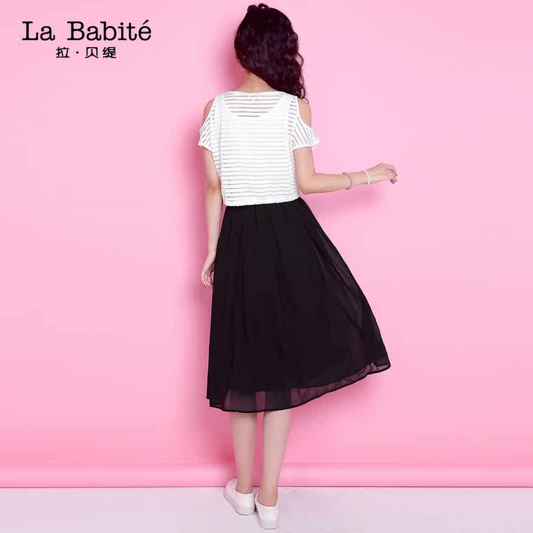 拉夏贝尔拉贝缇 2015夏新款字母印花T恤黑色长裙套装60003446