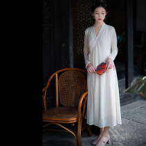 Xiao Gongzi) Shengge) Chinese retro Han element knitted jacquard modified Hanfu collar long dress QP98