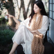 Xiaogong) Yunshui Ruo)New Chinese style retro simple loose casual tencel long dress LY335