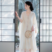 )Acacia son) Spring and summer new Chinese Chinese elements casual loose v-neck tencel outer shirt long sunscreen cardigan