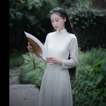 Xiao Gongzi) Pear flower drop) Chinese long exquisite knitted fairy waist slim Zen tea dress Odai dress