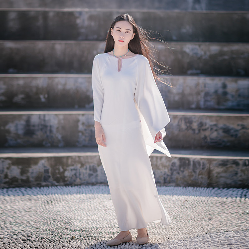 jubonnie张辛苑同款纯手工中式改良旗袍广袖天丝长款连衣裙ly52