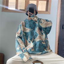 Crane sweater mens spring and autumn Korean version of the trend ins Hong Kong wind autumn and winter 2021 New sweater loose lazy wind