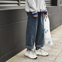 Shuai t drop feel wide legs dad pants men loose trend Hong Kong style retro ankle-length pants straight tube ins jeans Tide brand