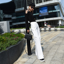 White denim wide-leg pants womens 2021 spring dress Korean version of high waist Hyuna drenched wind loose straight jeans