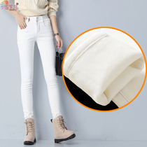 Winter high waist Breasted White plus velvet padded leggings womens size stretch thin black pants
