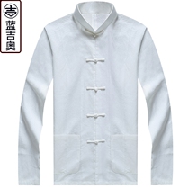 Middle-aged and elderly people Tang suit male Spring and Autumn long sleeve buckle shirt Chinese mens father grandfather old clothes Chinese style
