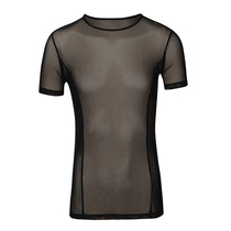 Mens Latin dance T-shirt open fork short sleeve practice Gongfu training suit jacket small round collar practice suit close-fitting elastic