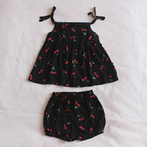 Cherry Harness Vest High Waist Shorts Suit Newborn Daughter Korean version of clothes Summer 0-1-2 years old
