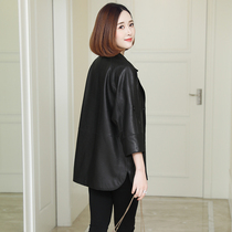 Leather coat women's long spring and autumn 2021 loose Korean suit size mother sheep leather leather jacket