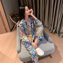High-end customization~2021 new pajamas womens ice silk silk home wear summer thin section sun flower ins wind suit