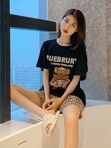 Summer pajamas womens pure cotton short-sleeved thin two-piece set net red explosion cartoon bear can wear home clothes summer