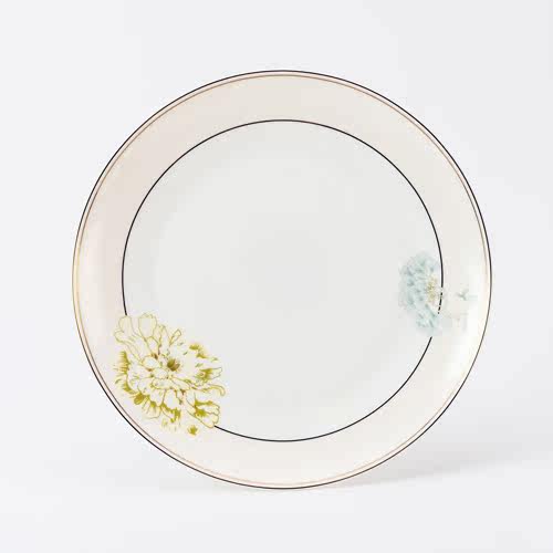 隆达骨瓷 繁花绚烂9.5英寸浅盘2只 素雅中国风盘碟餐具 新婚礼物