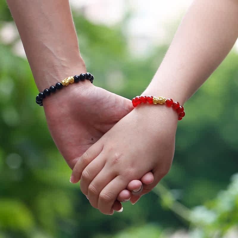 非鱼 天然玛瑙足金貔貅转运珠黄金手链3D硬金