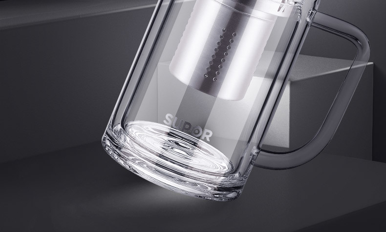 苏泊尔双层玻璃杯带手柄随手杯便携水杯男士过滤茶水分离泡茶杯子kc42