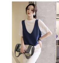 French spring daily knock Joker edge swing Australian wool osmanthus Needle Double V collar wool vest solid color