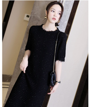 Temperament difficult to stop gentle fragrant Grandma style corrugated knitted into sequin craft knitted skirt early autumn