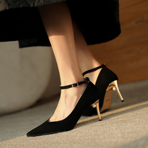 French leather pointed single shoes female fairy womens shoes gentle and versatile with small spring niche shallow one word with high heels