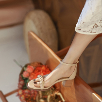 Rough heeled sandals women 2021 new summer season fashion Lady Chinese heel leather buckle French high heels