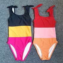 Export foreign trade girls middle and large childrens swimsuit one-piece cute girl fashion color triangle training student swimsuit