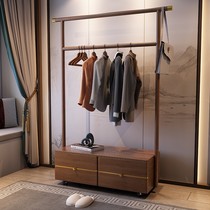 Solid wood hanging clothes hanger floor bedroom entry wood clothes hat rack movable room home Chinese style hanging clothes rack