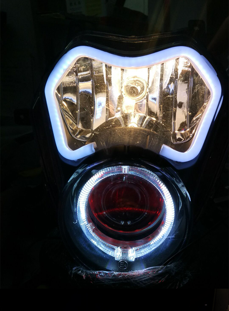 全新摩托车led双光透镜升级电动车炫酷天使眼恶魔眼大灯快启