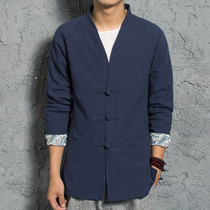 Autumn Chinese style retro buckle Tang jacket male cotton linen clerk Zen clothing Hanfu Chinese national clothing coat