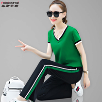 Sports set womens summer clothes 2021 new fashion leisure Korean version loose Thin Thin foreign style short sleeve two-piece set