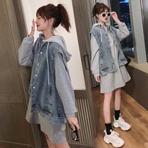 Pregnant women autumn suit fashion loose denim vest dress two-piece set 2021 spring and autumn loose top