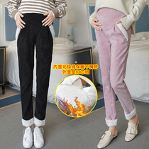 Pregnant women pants spring and autumn trousers casual sports leggings autumn and winter thickened corduroy maternity wear