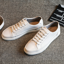 Soft cowhide white shoes mens summer new leather breathable white board shoes increased soft bottom low top trend casual shoes