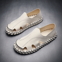 Leather sandals mens summer new personality wild Roman cool drag wear non-slip Korean version of the trend soft-soled beach shoes