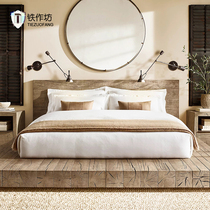 Custom Japanese-style solid wood Tatami floor bed Low bed 1 8 meters 1 5m log board bed and breakfast furniture pine bed