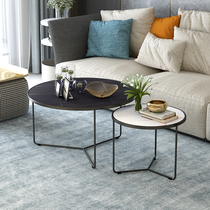 Nordic marble round rock plate coffee table Simple modern small household living room tea table Balcony simple table