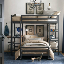 Modern simple wrought iron bed Up and down double-layer multi-function elevated bed with desk Student child mother bed High and low bed