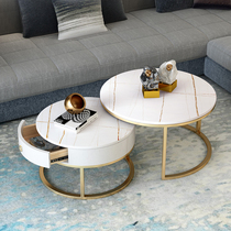 Marble coffee table Round rock board Nordic creative simple modern drawer flower a few small apartment living room household table