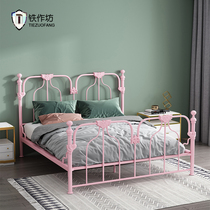 Bed Modern simple princess bed 1 8-meter double bed French Wrought iron bed Nordic ins wind master bedroom net red iron frame bed