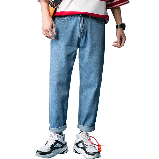 Summer long pants Men Korean wave of brand boys nine hole wide leg jeans men loose straight pants dad Summer long pants Men Korean wave of brand boys nine hole wide leg jeans men loose straight pants dad