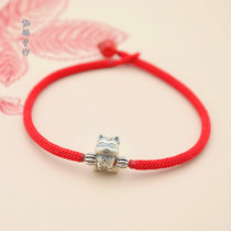 Peach blossom Nine-Tailed Fox cute sterling silver this year red rope hand rope male niche simple girlfriends couple bracelet female fine