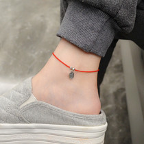 Anklet female 2021 new lucky Nafu sterling silver red rope this year of life transfer beads evil spirits couple bracelet male student